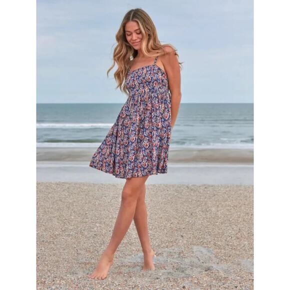 Natural Life Bailey Mini Dress Women’s Medium Bohemian Hippie Floral Smocked - Picture 1 of 8